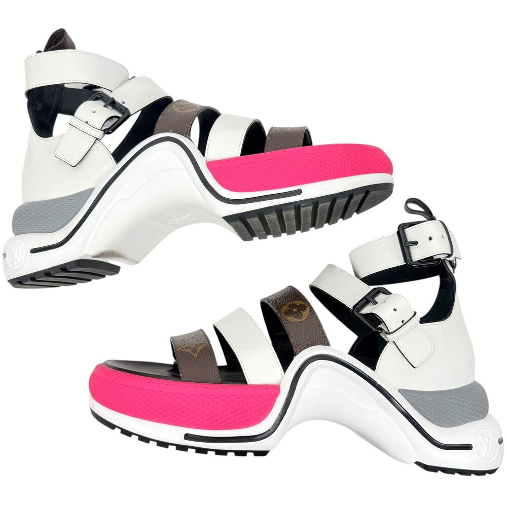 Louis Vuitton Archlight Leather Monogram Sandals White Pink Size 41 - Picture 7 of 10